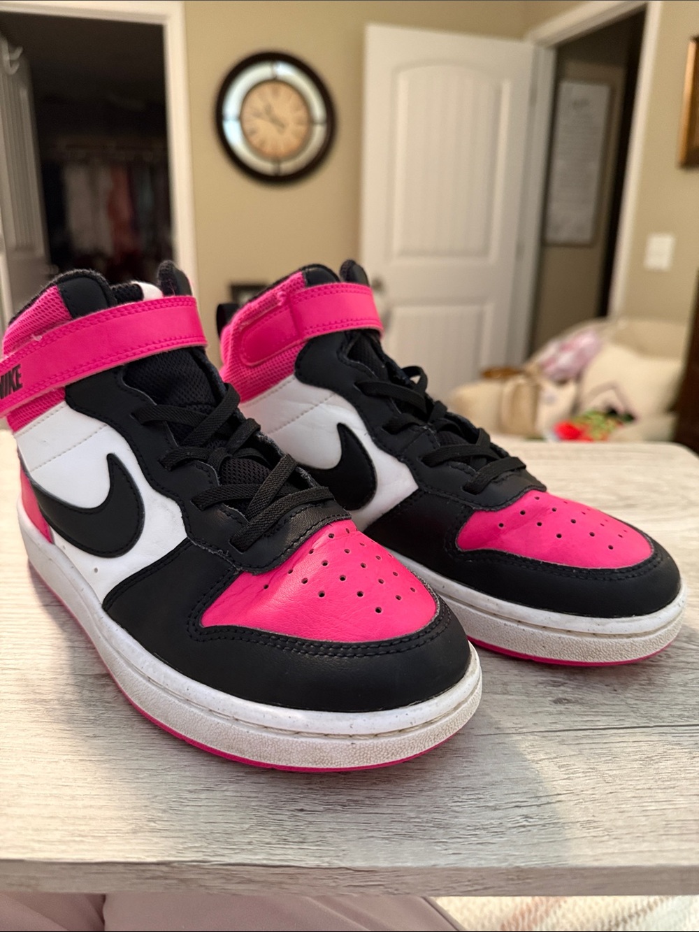 Nike Kids High-Top Sneakers in Hot Pink, Black & White
